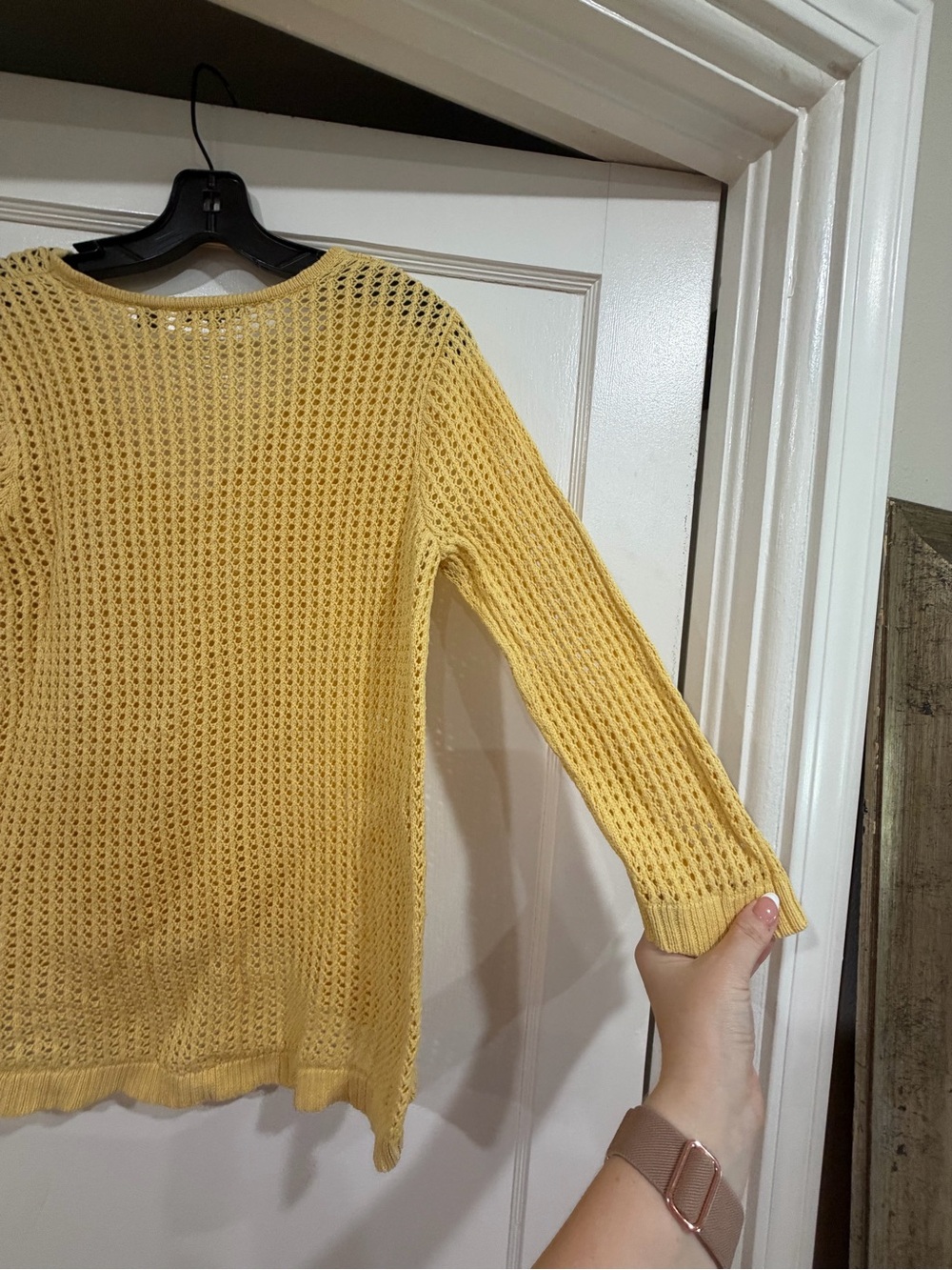 JEANNE PIERRE Yellow Open-Knit V-Neck Sweater - Picture 8 of 8